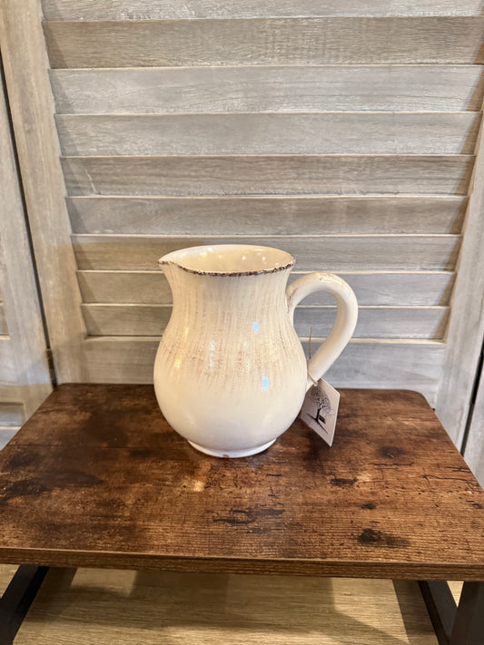 Rustic Cream Stoneware Pitcher – Vintage-Style Ceramic Jug for Floral Arrangements or Décor