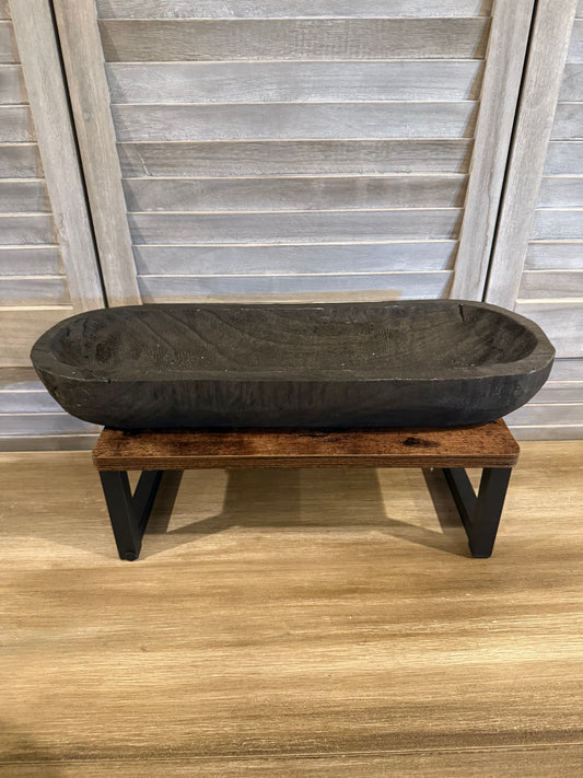 black wooden dough bowl