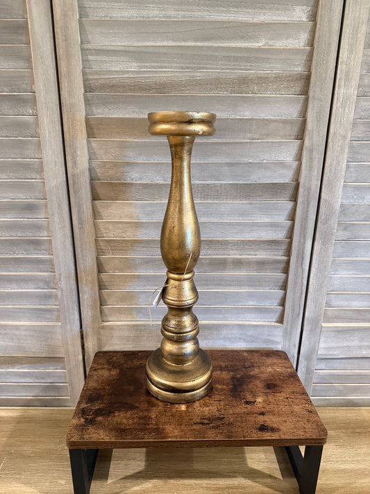 Tall Gold Pillar Candle Holder – Elegant Distressed Metallic Stand