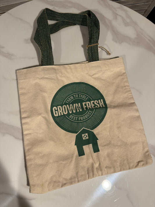 Eco-Friendly “Grown Fresh” Farm to Table Canvas Tote Bag – Reusable Market Bag