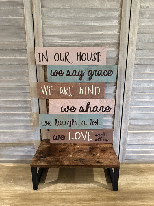 “In Our House” Rustic Wood Sign – Inspirational Family Wall Decor